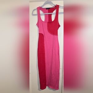Naked wardrobe Pink and Red Colorblock Ribbed Tank Dress, P To P 14, L 39